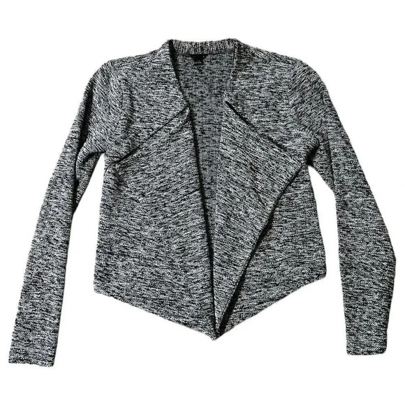 Ann Taylor Women's Black and Grey Boucle Moto Jacket Open Front Drape Size XS - Picture 1 of 7